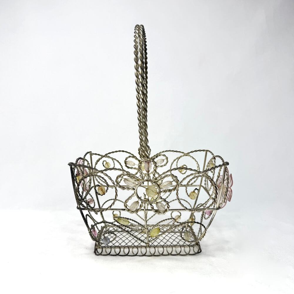 Vintage Y2K Wire Beaded Flower Basket